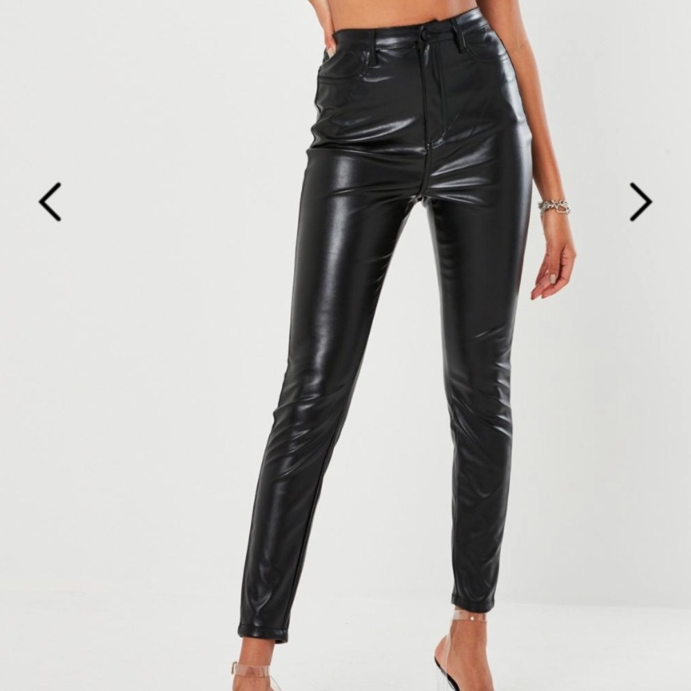 tall black faux leather pants